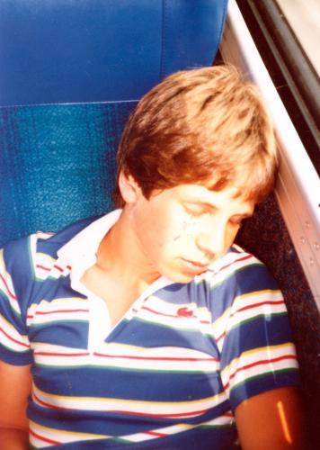John Kurywchak sleeping on the bus